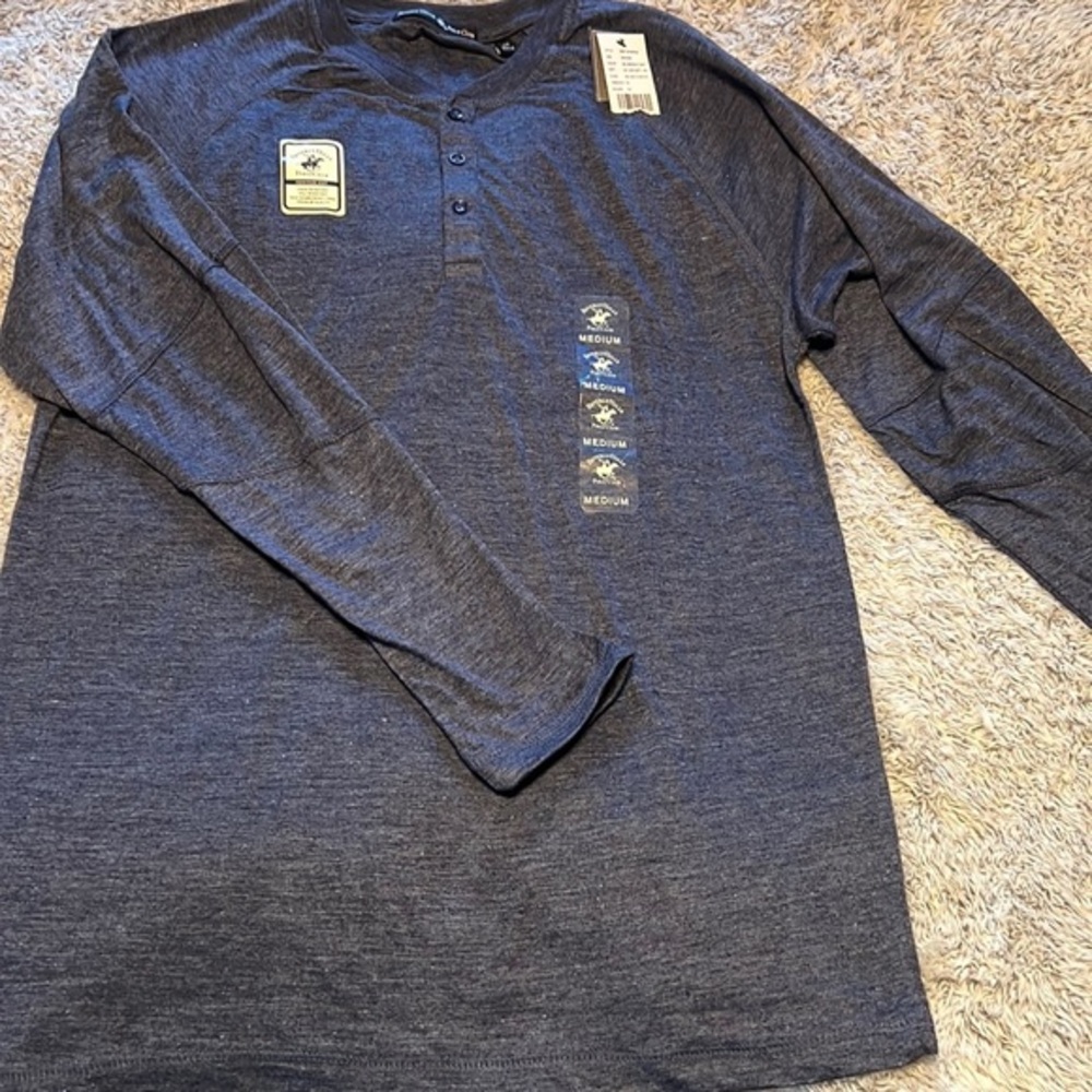 Beverly Hills Polo Club mens blue long sleeved shirt size medium.